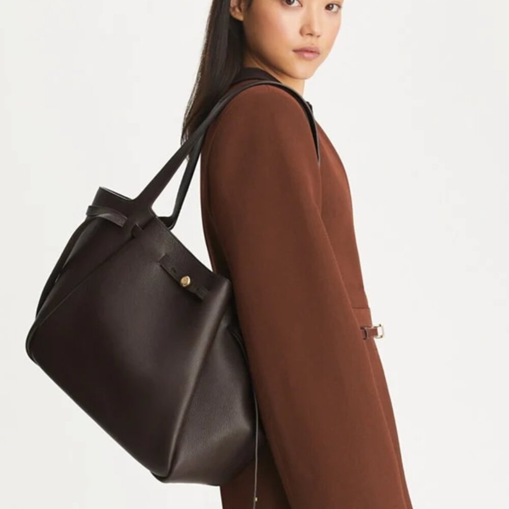 NWT ✅ TORY BURCH ROMY TOTE (LARGE) #163388  DEEP BROWN✨ NWT, DUST BAG - Picture 12 of 16